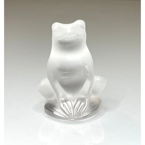 Lalique Crystal Clear Frosted Frog Figurine France Signed 2.25